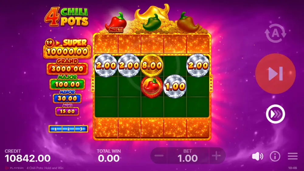 4 Chili Pots Super Bonus Game 5x5 expanded grid with multiplier cells